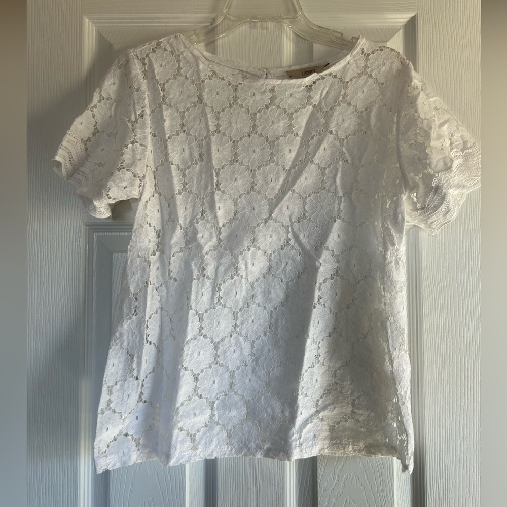 Loft White Lace Short Sleeve Top